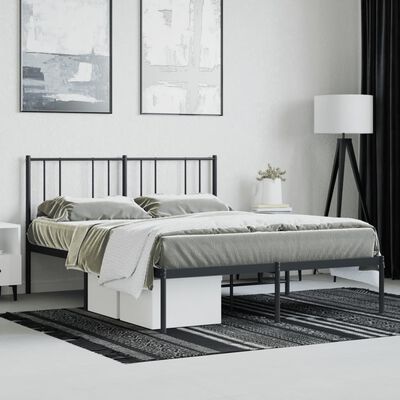 vidaXL Metal Bed Frame without Mattress with Headboard Black 135x190 cm Double