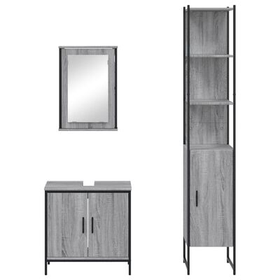 vidaXL 3 Piece Bathroom Furniture Set Grey Sonoma Engineered Wood