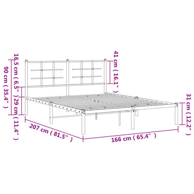 vidaXL Metal Bed Frame without Mattress with Headboard White 160x200 cm