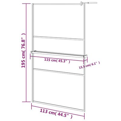 vidaXL Walk-in Shower Wall with Shelf Black 115x195 cm ESG Glass&Aluminium