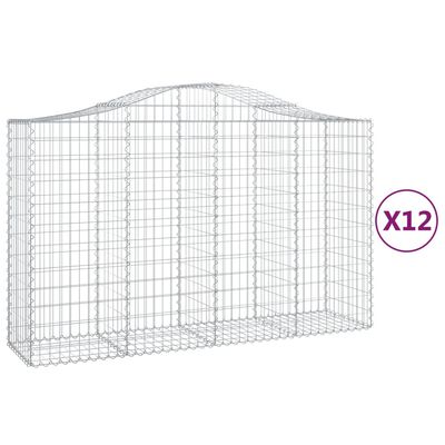 vidaXL Arched Gabion Baskets 12 pcs 200x50x120/140 cm Galvanised Iron