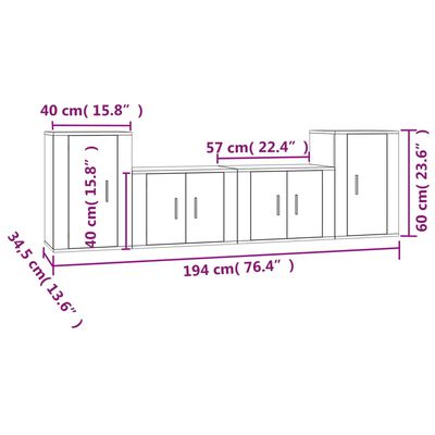 vidaXL 4 Piece TV Cabinet Set White Engineered Wood