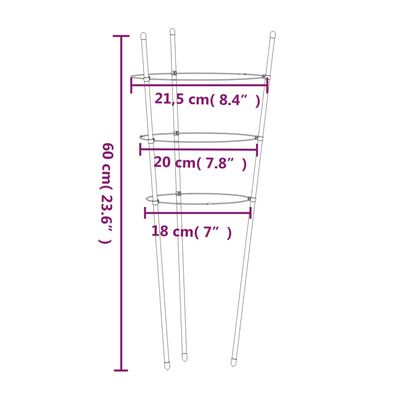 vidaXL Garden Plant Supports with 3 Rings 5 pcs Green 60 cm Steel