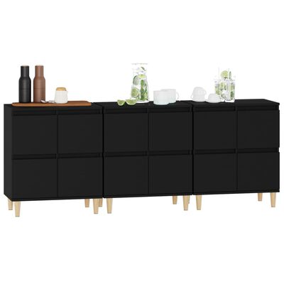 vidaXL Sideboards 3 pcs Black 60x35x70 cm Engineered Wood