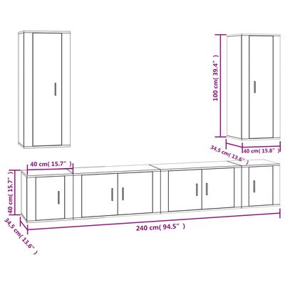 vidaXL 6 Piece TV Cabinet Set High Gloss White Engineered Wood