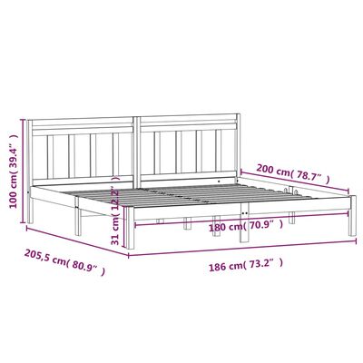 vidaXL Bed Frame without Mattress Black Super King Solid Wood