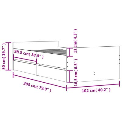 vidaXL Bed Frame with Drawers without Mattress Sonoma Oak 100x200 cm