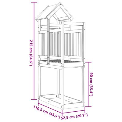 vidaXL Play Tower 110.5x52.5x215 cm Solid Wood Pine