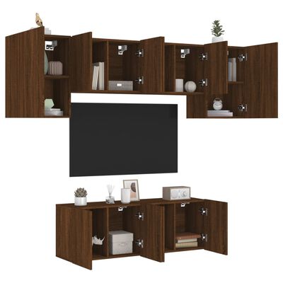 vidaXL 6 Piece TV Wall Units Brown Oak Engineered Wood