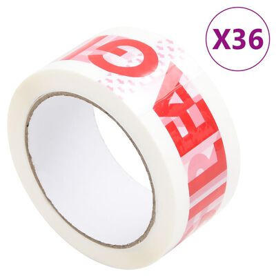 vidaXL Packaging Tape 36 pcs FRAGILE Printed White 48 mm x 66 m