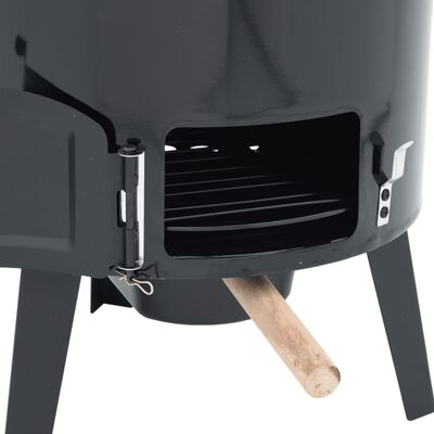 vidaXL Goulash Cannon with Chimney and Lid Black Enamelled Steel