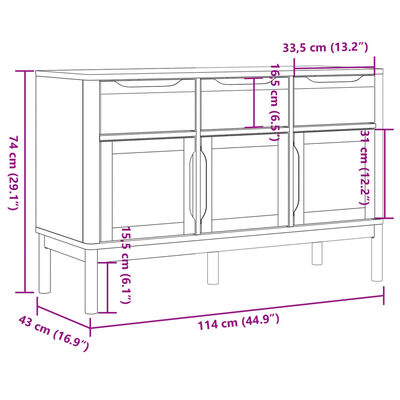 vidaXL Sideboard FLORO Wax Brown 114x43x74 cm Solid Wood Pine