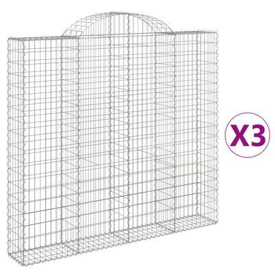 vidaXL Arched Gabion Baskets 3 pcs 200x30x180/200 cm Galvanised Iron