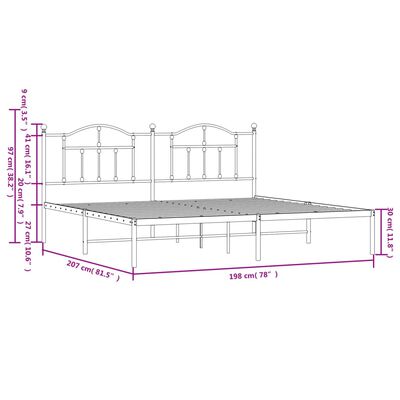 vidaXL Metal Bed Frame without Mattress with Headboard White 193x203 cm