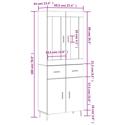 vidaXL Highboard Smoked Oak 69.5x34x180 cm Engineered Wood