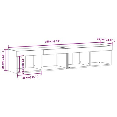 vidaXL TV Cabinets with LED Lights 2 pcs White 80x30x30 cm