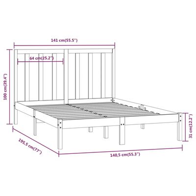 vidaXL Bed Frame without Mattress Black 135x190 cm Double Solid Wood Pine