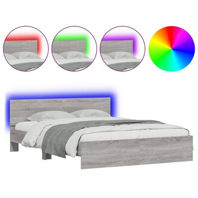 vidaXL Bed Frame with LED without Mattress Grey Sonoma 160x200 cm