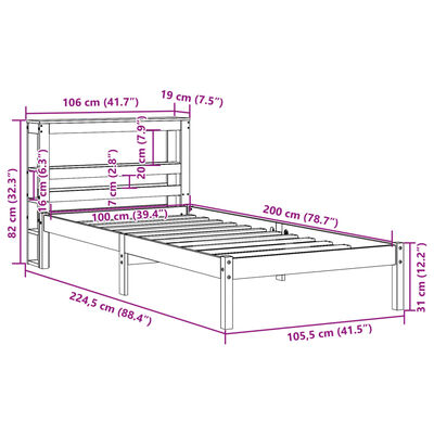 vidaXL Bed Frame without Mattress 100x200 cm Solid Wood Pine