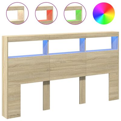 vidaXL Headboard Cabinet with LED Sonoma Oak 180x17x102 cm