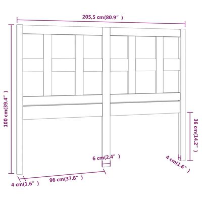 vidaXL Bed Headboard 205.5x4x100 cm Solid Wood Pine