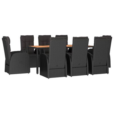 vidaXL 9 Piece Garden Dining Set Black Poly Rattan&Solid Wood Acacia