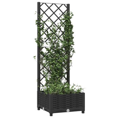 vidaXL Garden Planter with Trellis Black 40x40x121.5 cm PP