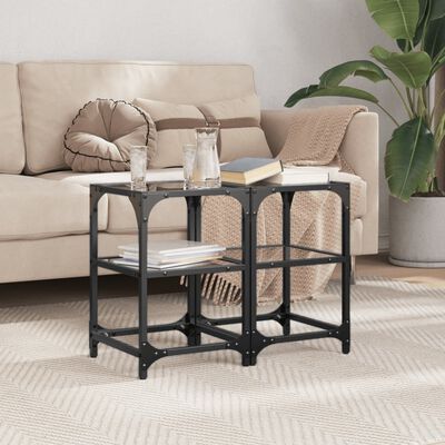 vidaXL Coffee Tables with Black Glass Top 2 pcs 30x30x45 cm Steel