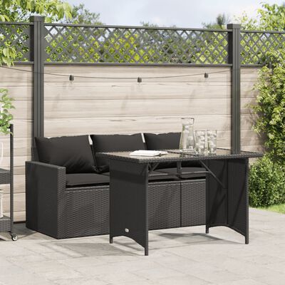 vidaXL 2 Piece Garden Dining Set with Cushions Black Poly Rattan