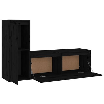 vidaXL TV Cabinets 2 pcs Black Solid Wood Pine