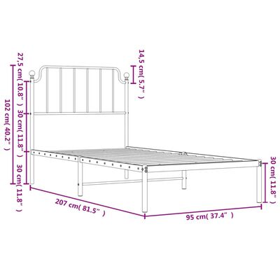 vidaXL Metal Bed Frame without Mattress with Headboard White 90x200 cm