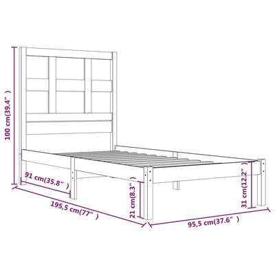 vidaXL Bed Frame without Mattress White 90x190 cm Single Solid Wood Pine