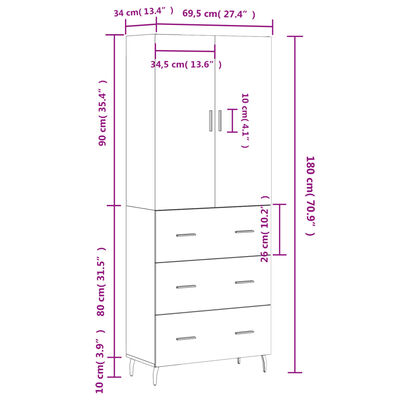 vidaXL Highboard Smoked Oak 69.5x34x180 cm Engineered Wood