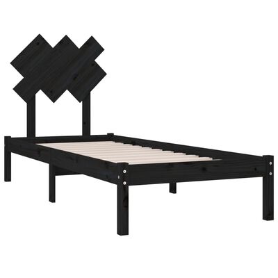 vidaXL Bed Frame without Mattress Black 75x190 cm Small Single Solid Wood