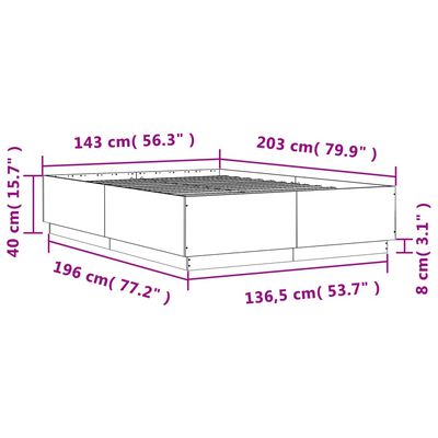 vidaXL Bed Frame with LED without Mattress Grey Sonoma 140x200 cm