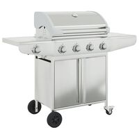 vidaXL Gas BBQ Grill with 5 Burners Silver Stainless Steel