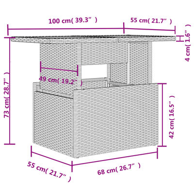 vidaXL Garden Table with Glass Top Grey 100x55x73 cm Poly Rattan