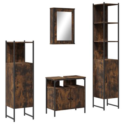 vidaXL 4 Piece Bathroom Furniture Set Smoked Oak Engineered Wood