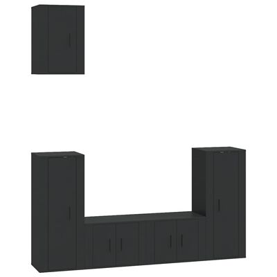 vidaXL 5 Piece TV Cabinet Set Black Engineered Wood