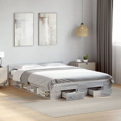 vidaXL Bed Frame with Drawers without Mattress Grey Sonoma 160x200 cm