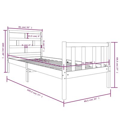 vidaXL Bed Frame without Mattress Solid Wood Pine Small Single