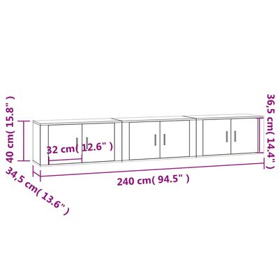 vidaXL Wall-mounted TV Cabinets 3 pcs White 80x34.5x40 cm