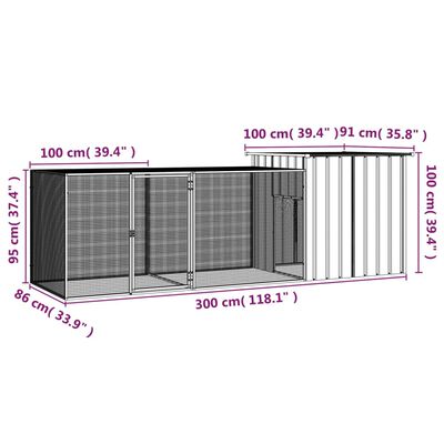 vidaXL Chicken Cage Anthracite 300x91x100 cm Galvanised Steel