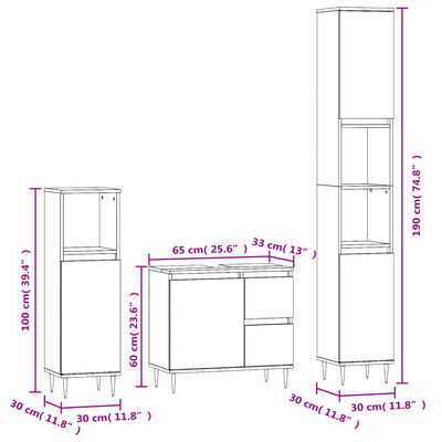 vidaXL 3 Piece Bathroom Furniture Set Brown Oak Engineered Wood