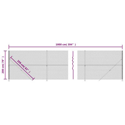 vidaXL Chain Link Fence with Flange Green 2x10 m