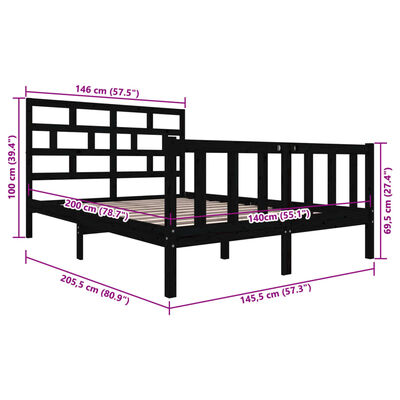 vidaXL Bed Frame without Mattress Black Solid Wood 140x200 cm (810086+814198)