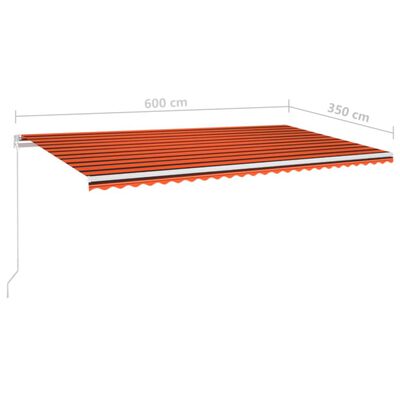 vidaXL Manual Retractable Awning with LED 600x350 cm Orange and Brown