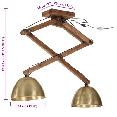 vidaXL Ceiling Lamp 25 W Antique Brass 29x18x85 cm E27