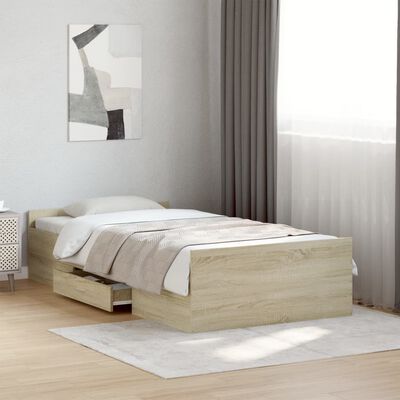 vidaXL Bed Frame with Drawers without Mattress Sonoma Oak 75x190 cm Small Single