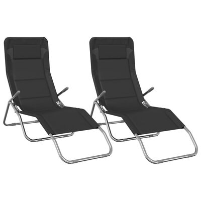 vidaXL Folding Sun Loungers 2 pcs Black Textilene&Powder-coated Steel